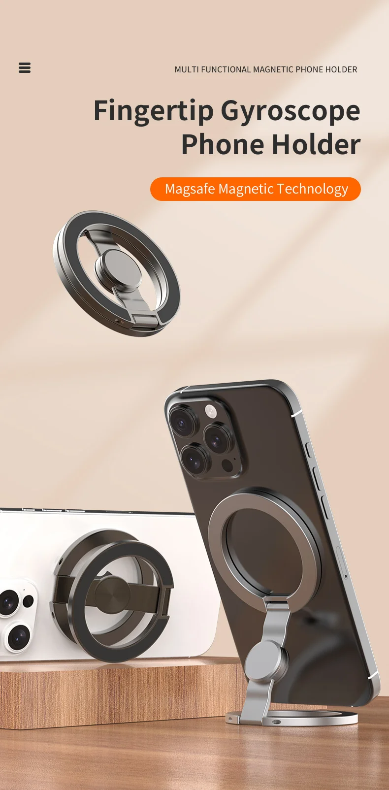 Für MagSafe Doppelseitiger Magnetischer Handyring-Halter Tragbarer Faltbarer Handyständer Handy-Zubehör Stützhalterung Griff – Detail 1
