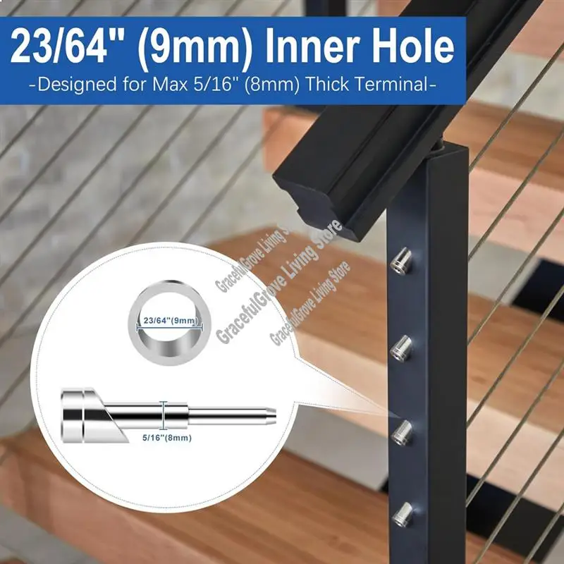A26I-33 °   Rondelle angolari smussate da 9 mm, per kit hardware per ringhiere per cavi da 8 mm, per pali terminali in metallo, legno e alluminio, fai da te, Durab