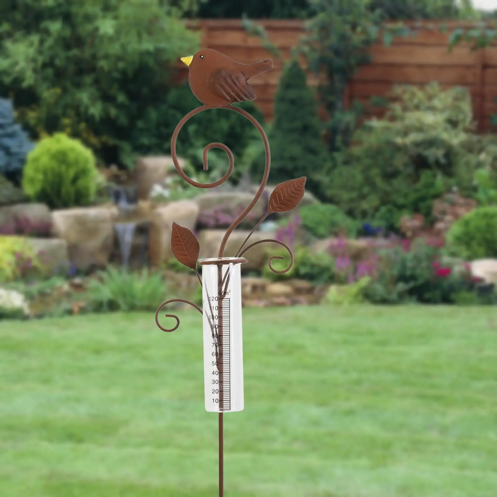 Bird Rain Gauge Tube with Iron Stake Large Capacity Rainfall Collector Outdoor Garden Decorative Measuring Cup