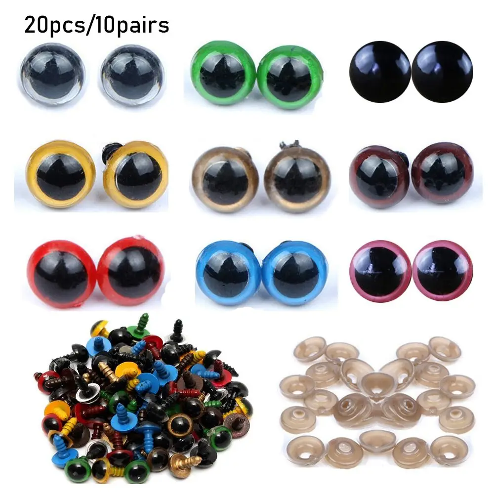 Yeux en cristal en plastique avec rondelle pour marionnette, artisanat pour poupées, outils de bricolage, ours, accessoires pour animaux, 20 pièces, 10 paires, 8mm, 10mm, 12mm, 14mm