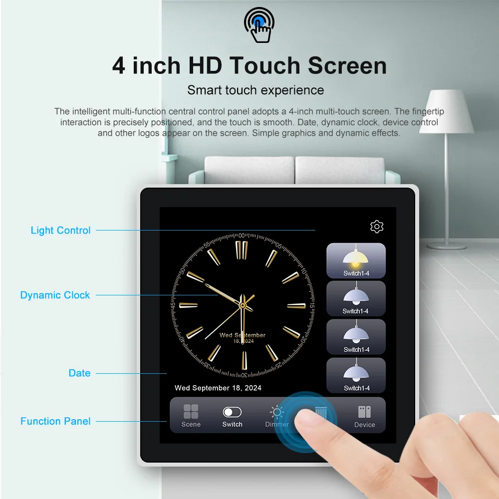 Zigbee Tuya Smart Touch Control Panel Lighting Switch Touch Screen Panel 1Gang 2Gang 3Gang Wall Light Switch 4 Inch LCD Touch