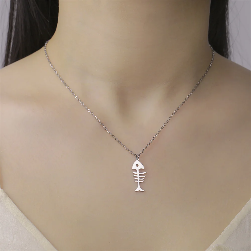 My Shape Katzen-und Fischgräten Anhänger Halsketten für Frauen Mädchen Kätzchen Tiere Charms Halskette Halsreif Edelstahl Schmuck – Detail 18
