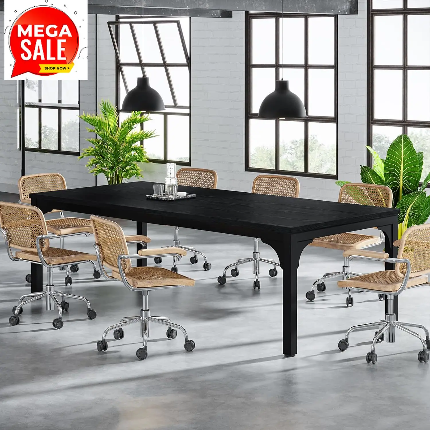 

6.56 FT Conference Table, Super Sturdy Large Rectangle Meeting Seminar Table for 8 Person, Long Business Tables, 1 Pc Black
