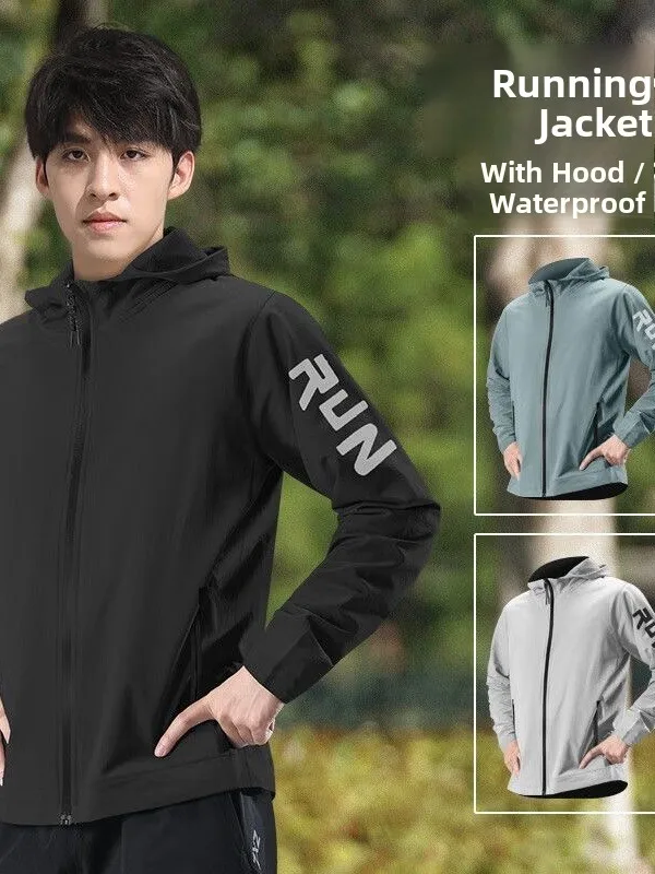 Men's Outdoor Sports Windbreaker Coat Quick Dry Fitness Running Suit with Hood Bicycle Climbing Sun Protection Outerwear