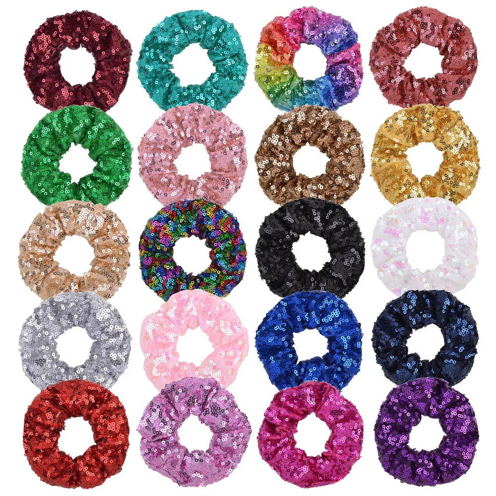 

20 Colors Fi Sc Sequins Hair Ties Elastic Band Headwear Faion Jewelry Accories Cross-Border Wholes Direct S