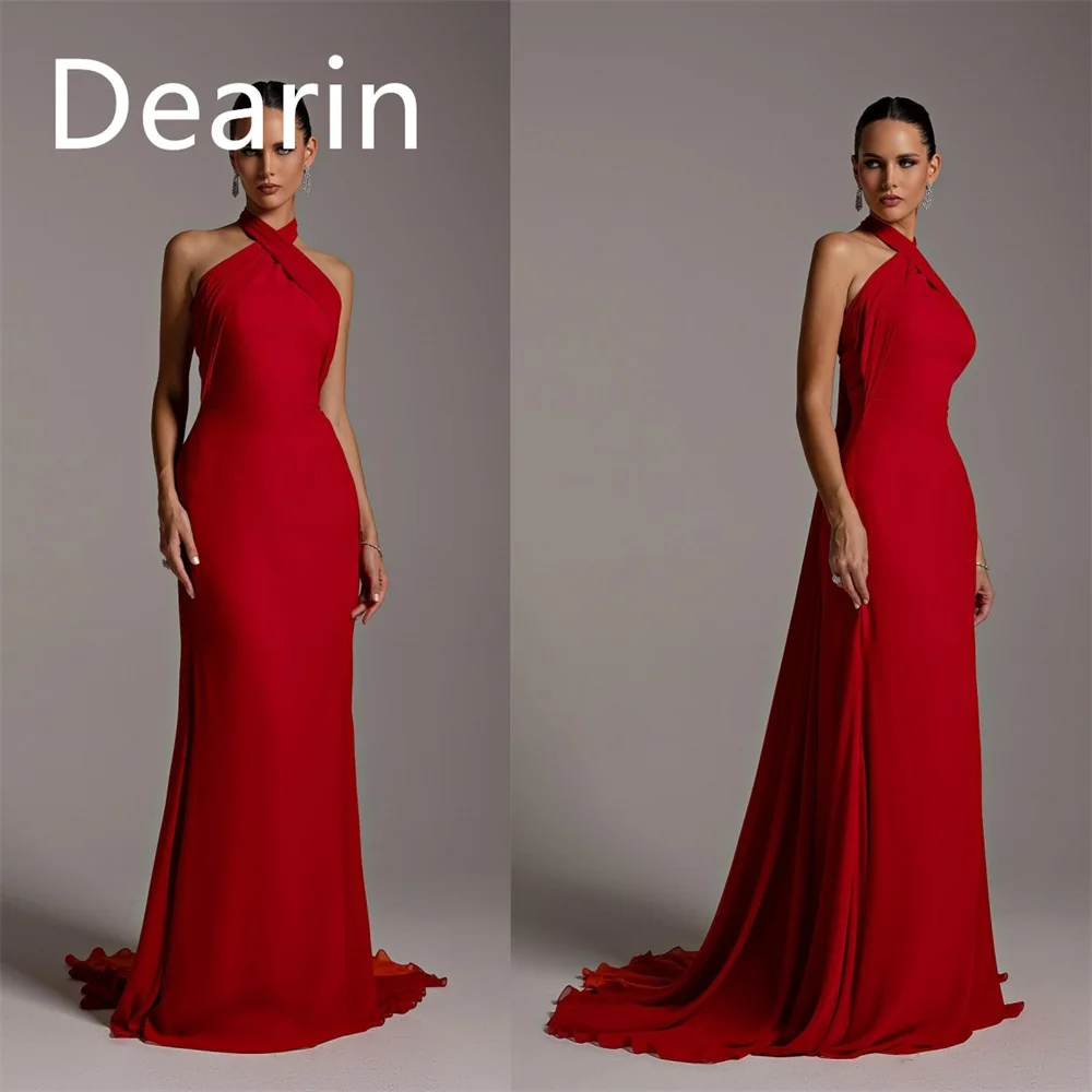 

Customized Evening Gown Dearin Halter Column Floor Length Skirts Vertically Bespoke Occasion Dresses Formal Prom Dress Saudi Ara