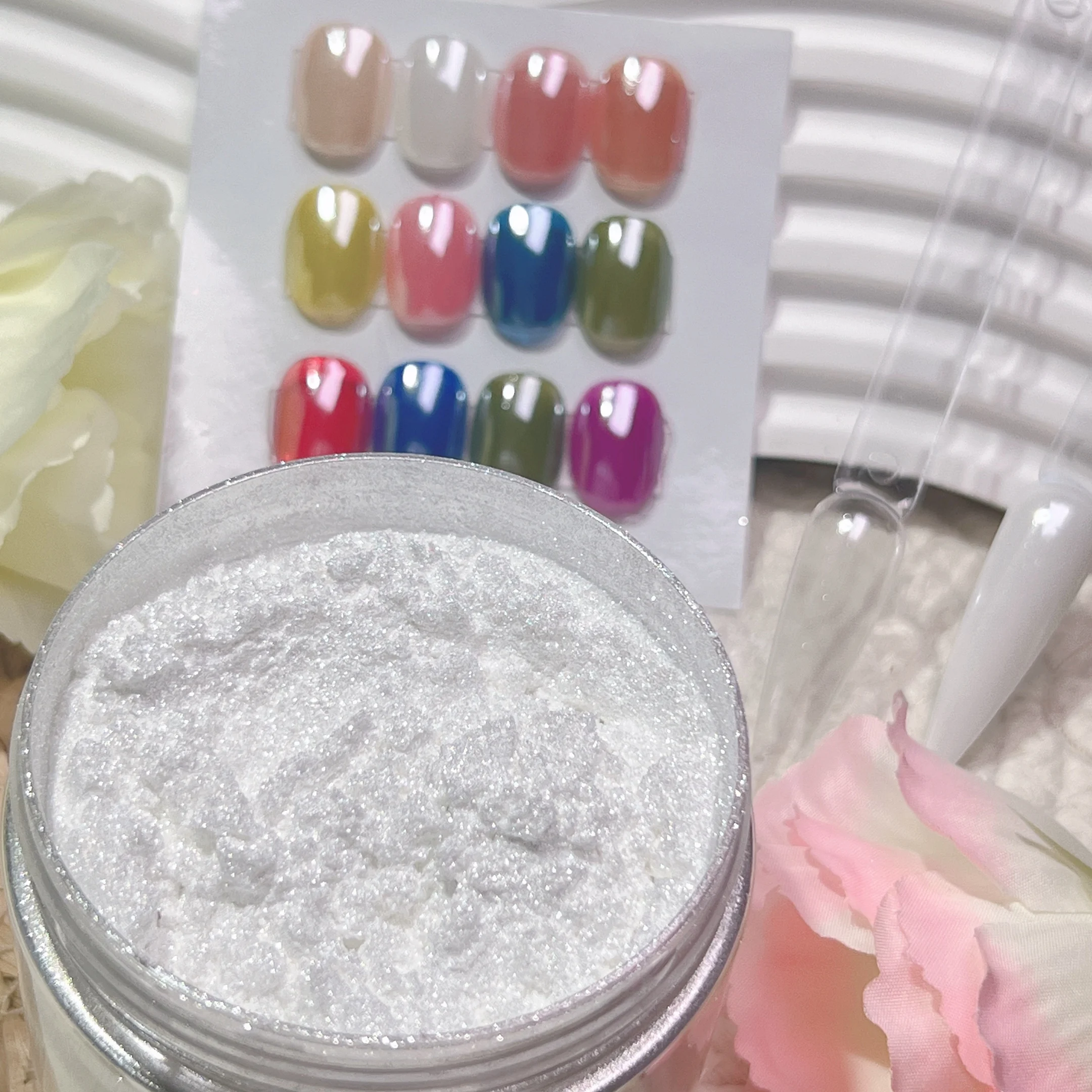 White Chrome Nail Powder Super Glossy Clear Mirror Effect Smooth Pearl Glitter Pigment White Ice Transparent moonlight Powder