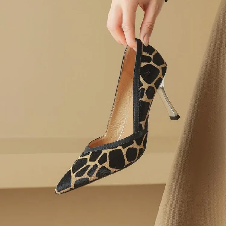 

Luxury Horsehair Leopard Women Pumps Sexy Pointed Toe Thin High Heels Formal Dress Party Stilettos 8.5cm Shallow Sapato Femmes