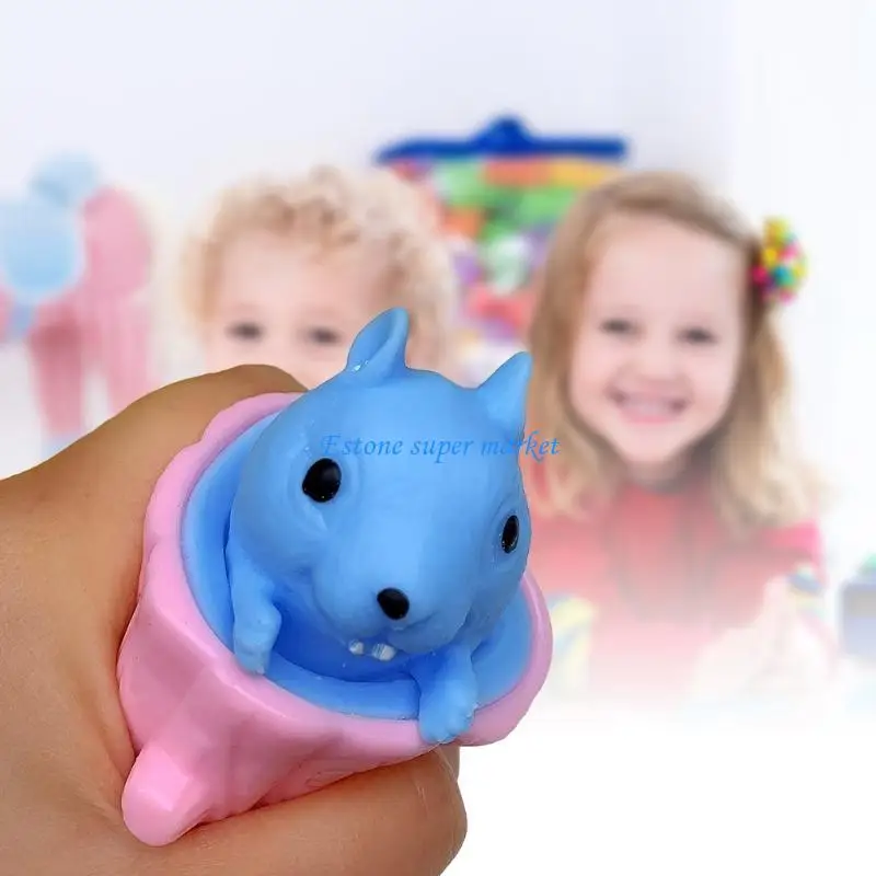 090B 1Set Sensory Jump Out Trick Toy Pinch Squirrel Interactive Prank Toy Squeeze Brush Barrel Anxiety Relief Toy