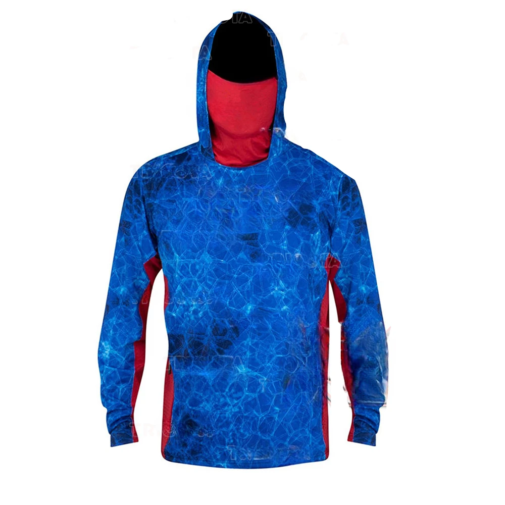 Fishing Shirt UPF50 Fish Hoodies Men Mask Cap Hoody Fishing Shirts Camisa Angling Tops Wear Fishing Clothing Moisture Wicking