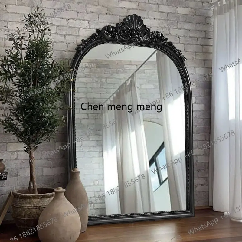 French carved retro floor-to-ceiling full-body mirror against the wall full-length mirror American fitting mirror