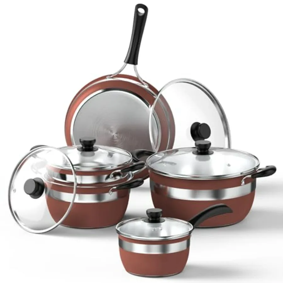 

10Piece Stainless Steel Cookware Set for Induction Stovetops with Tempered Glass Lids and StayCool Handles NonToxic Kitchen Coo