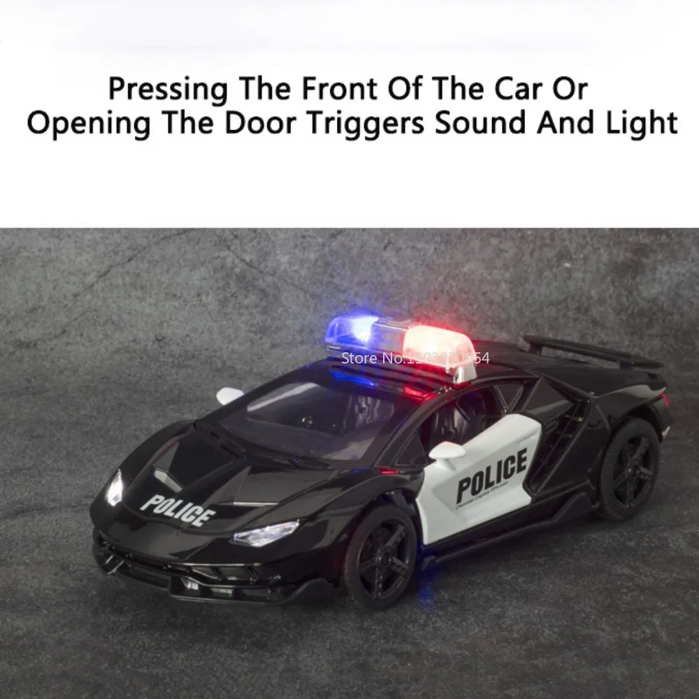 1/32 LP770-4 Toys Model Car Die Cast Alloy Police Cars Metal Body Rubber Tires 3 Door Can Opened Sound Light Vehicles Collection