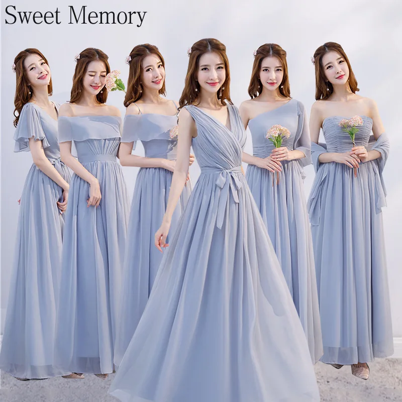 J185 Pink Chiffon Bridesmaid Dresses Long Vestido Girl Robe A-Line Lace Up Prom Gowns Summer Elegant Women Wedding Party Dress