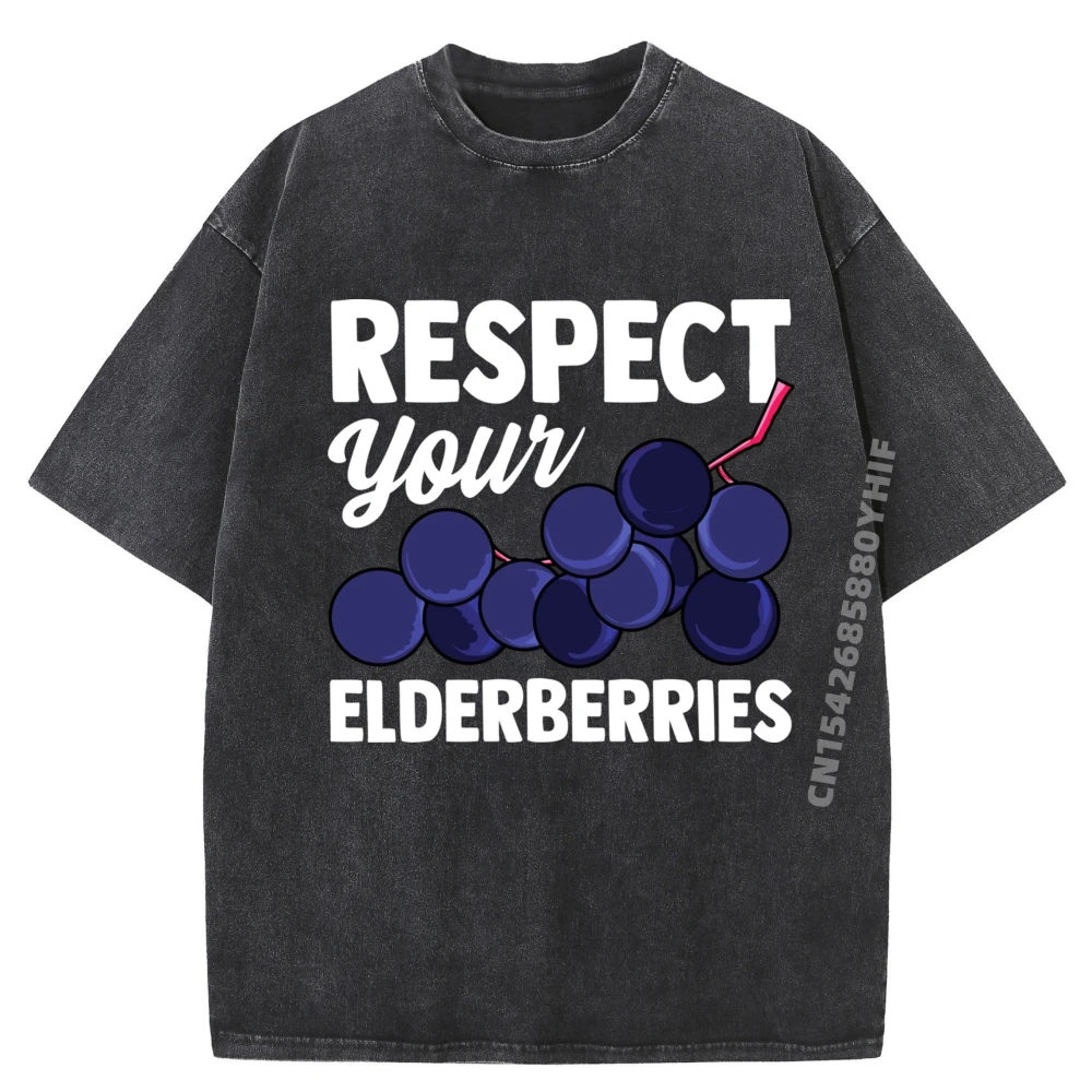 

Elderberry Fruit Pun For Vegans Graphic Tee Cotton Designer Clothes Men Print T Shirt Loose Washed Shirt