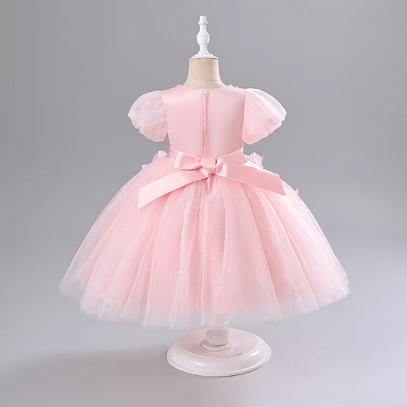 Summer Baby Girls Princess Wedding Banquet Segment Dress Children Campus Graduation Party Dance Dresses Appliques Gown With Bow