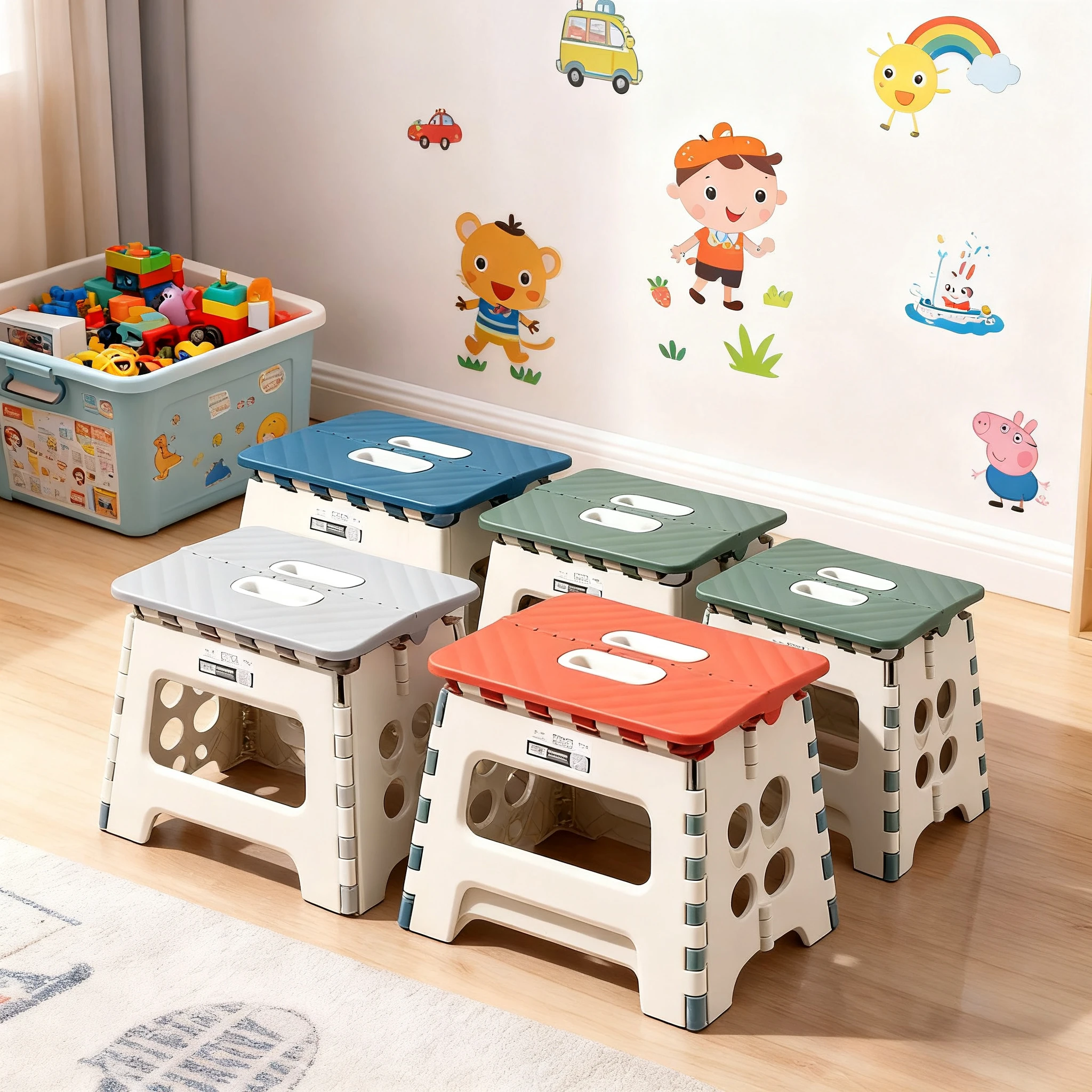 IN STOCK Folding Stool Portable Plastic Kids Shoe Changing Outdoor Camping Lightweight Stool Family Simple Design Color Block