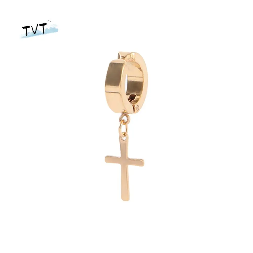 

Cool Punk Gift Elegant Stainless Steel Women Fashion Jewelry Men Ear Cuff Non-Piercing Earring Cross Clip Earring