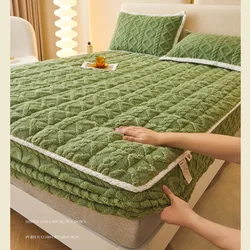 Household antibacterial milk velvet quilted bed sheet thickened Coral Velvet Bedspread Bacteriostatic dust-proof bed cover