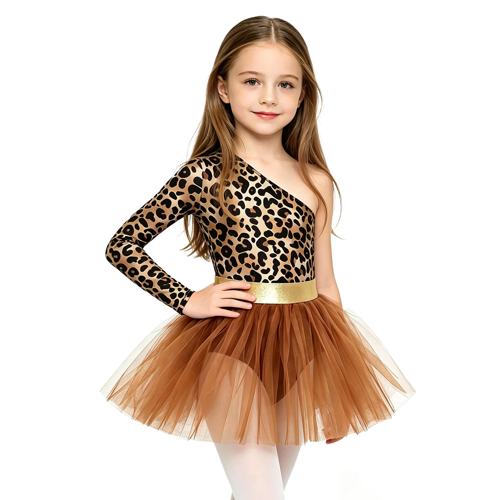 Kinder Mädchen Tiermuster Ballett-Tutu-Kleid Höhlenmensch-Aufführungskostüm Langarm Metallisch Bedrucktes Oberteil Tüllkleid – Detail 17