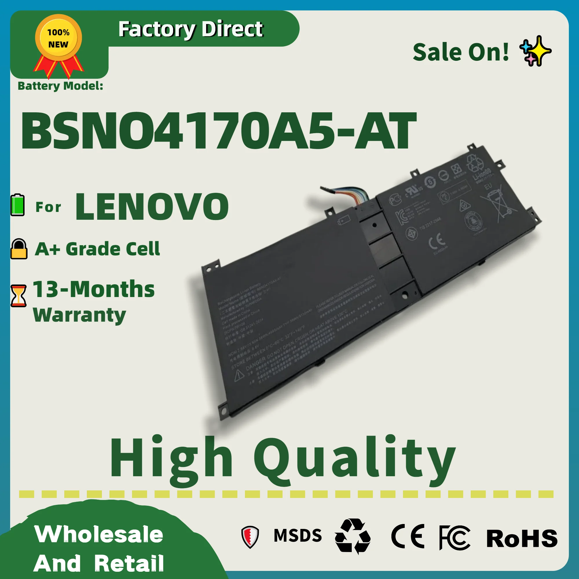 Factory Direct! BSNO4170A5-AT Laptop Battery For Lenovo Miix 510-12ISK 520-12IKB BSNO4170A5-LH 525-12IKB LH5B10L67278