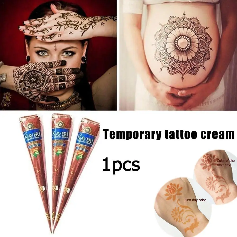 Henna india para mujer, cono de pasta de tatuaje, dibujo temporal, maquillaje corporal, crema artística, Color marrón, 25g