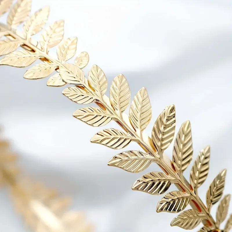 Glorious Greek Goddess Headband, Golden Leaf Roman Laurel Wreath, Caesar Crown, Bridal Hair Ornament, Women's Fashion Jewelry, A view 2
