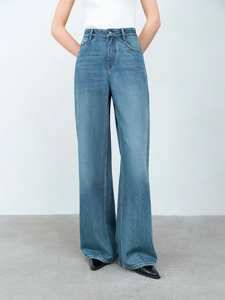 FSLE 【Premium Series】Simple and Loose Washed High Waisted Jeans for Women Spring 2025 New Style Jeans 25FS11316