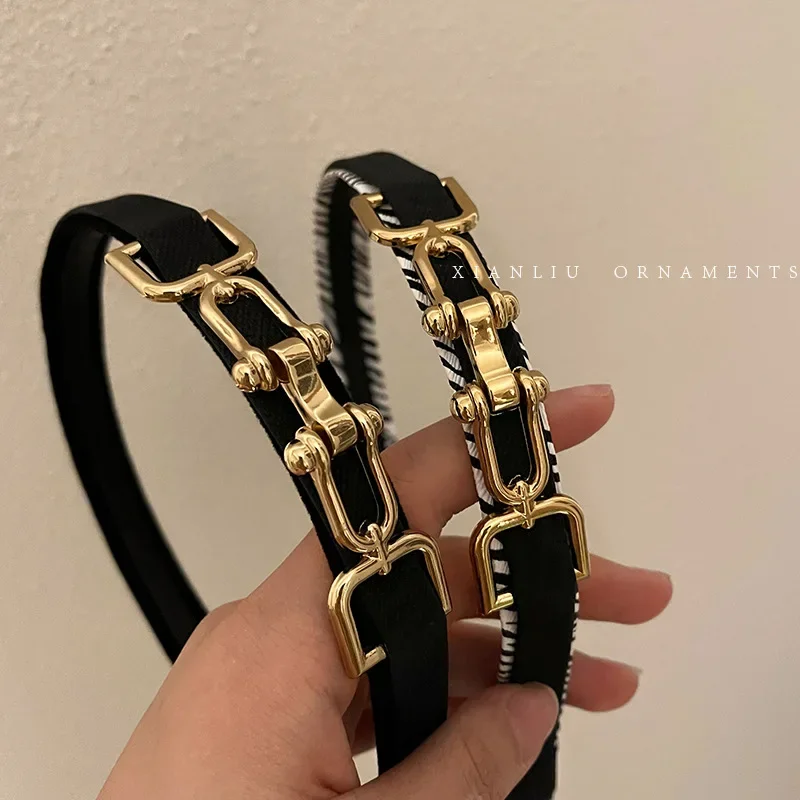 الذهب الأسود الشرير موضة ريترو سلسلة عصابات رأس اكسسوارات شعبية روك العصابات الشعر السيدات غسل الوجه ماكياج أدوات هيرباند الثابتة
