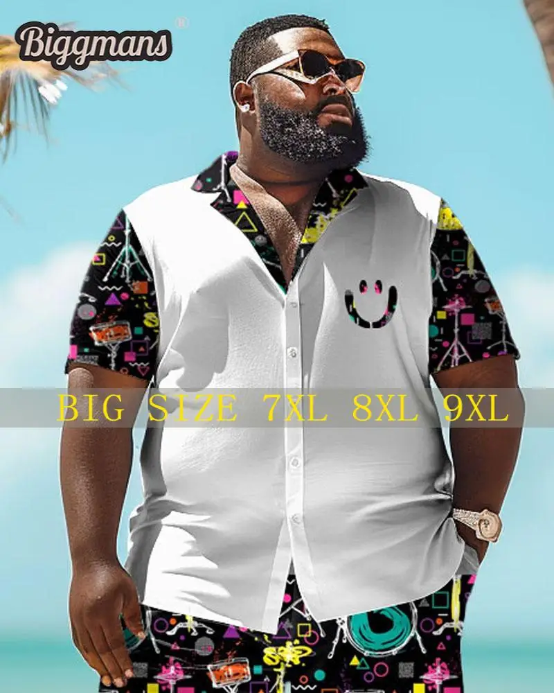 

Biggmans Plus Size （L-9XL） for Summer Shirt Men's Top Oversize Hip Hop Style Printed Short Sleeve Shirt Shorts 7XL 8XL 9XL