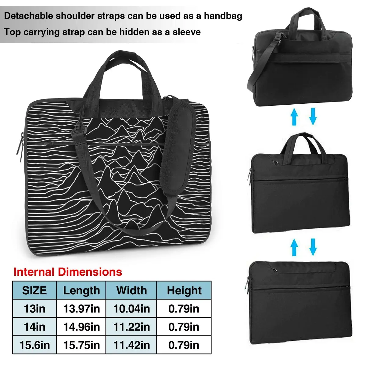 Black And White Illustration - Sound Wave Graphic Laptop Bag Protective Case Computer Bag 13 14 15.6 Crossbody Notebook Pouch