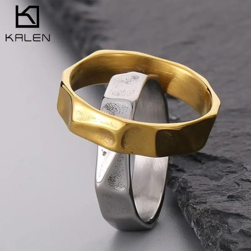 Kalen Classic Stainless Steel Finger Ring Punk Gold Color Irregular Men\'s Ring Anniversary Gift Wedding Party Jewelry Wholesale