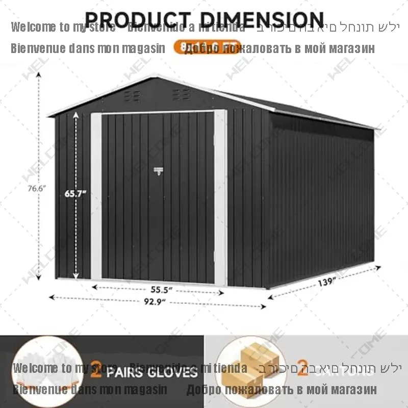 Cobertizo de jardín de Metal, herramienta de almacenamiento para exteriores, 8x12 pies, negro, impermeable, utilidad para patio trasero