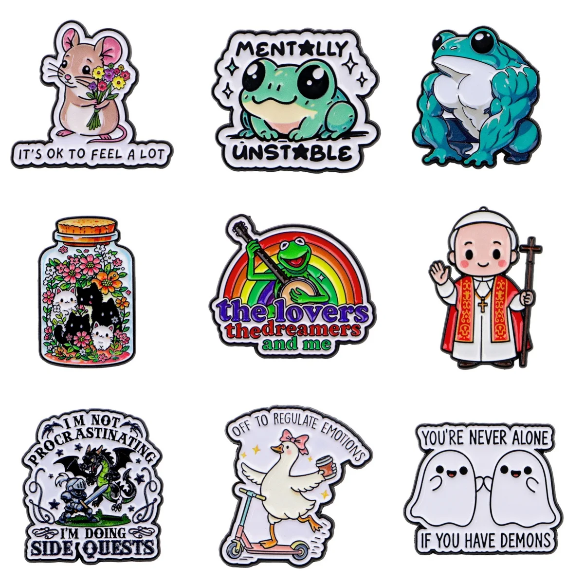 Cute Ghost Enamel Pin Cute Frog Brooch For Coat Mouse Brooches Collar Lapel Pins Metal Badges Jewelry Gift for Friends