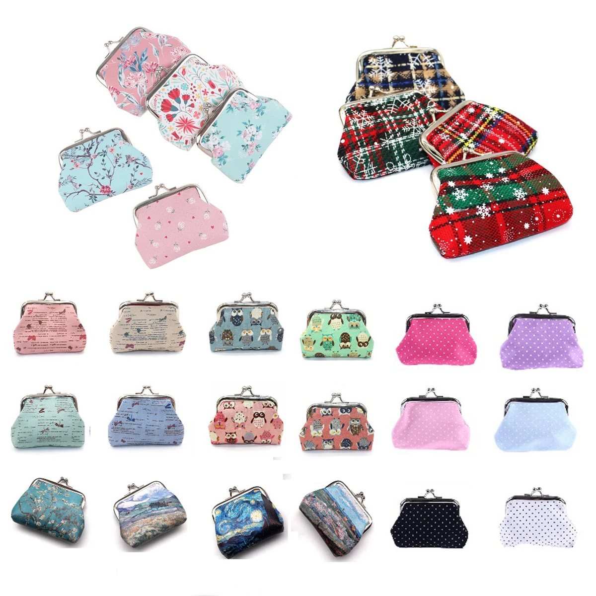 1PCS Lady Retro Girl Vintage Flower Small Wallet Pocket Women Printing Coin Purses Cute Wallet Hasp Zero Wallet Purse Clutch Bag