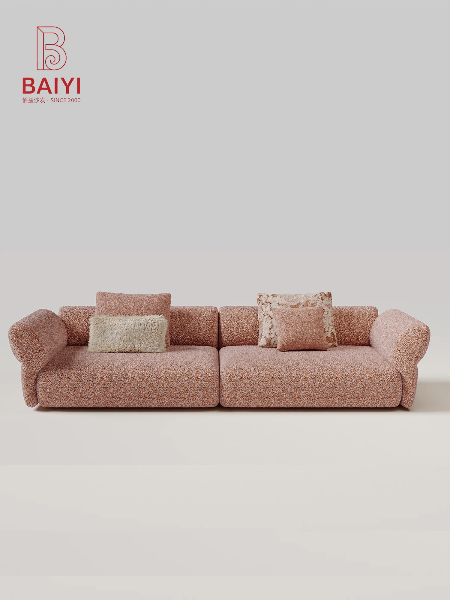 Blush Pink Salt And Pepper Chenille Modular Sofa 2 Seater Wide Deep Seat Curved Roll Armrest For Living Room Villa Bedroom