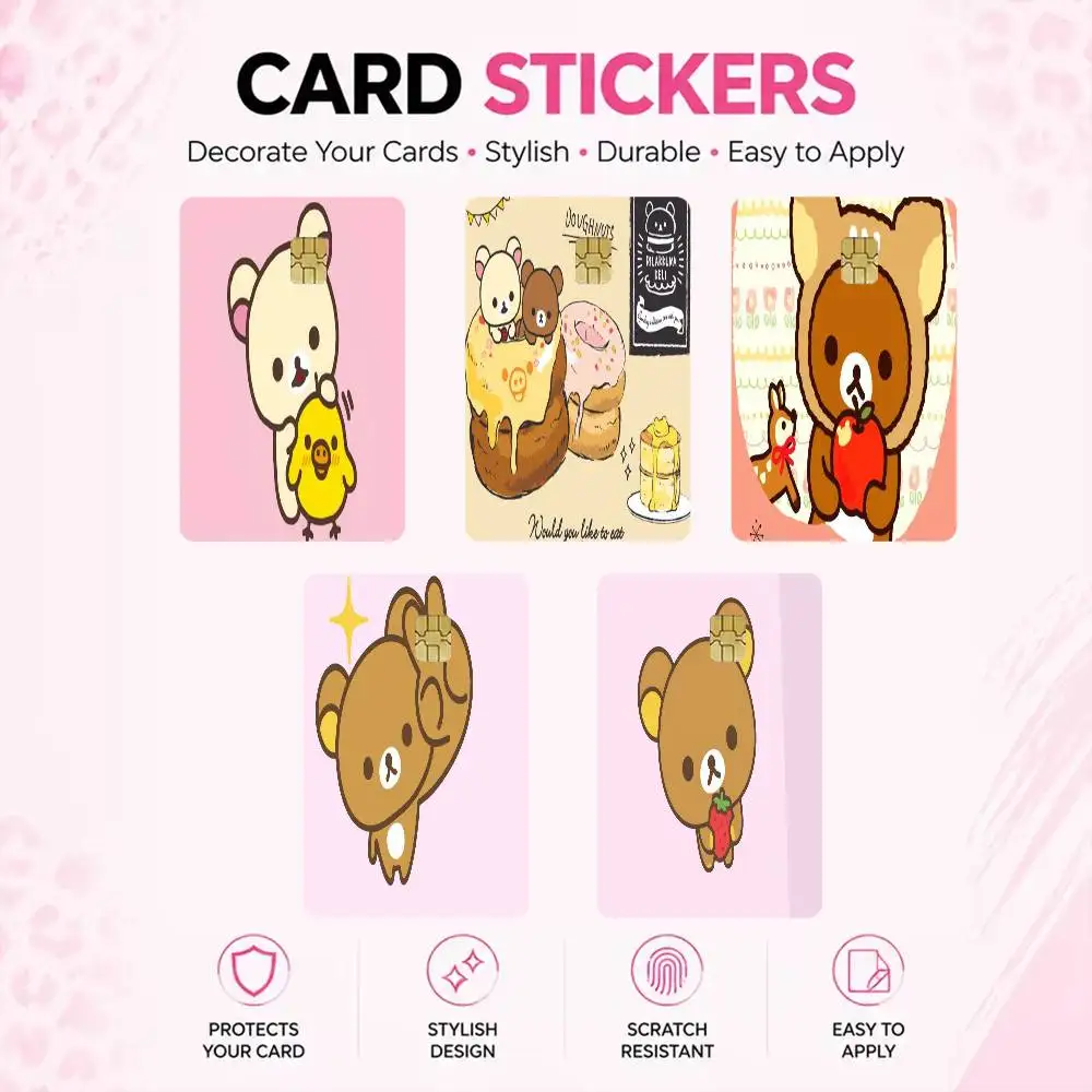 Cute Cartoon Rilakkuma  High‑Res Game Chip Decals Credit Card Mini Waterproof Vinyl Ornament Useful Gift