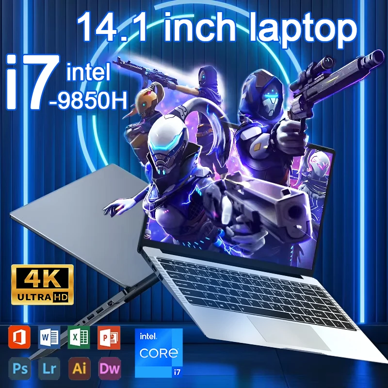 

New 14.1 inch Ultra Slim Laptop intel Core i7 9850H Windows 11 Pc 16GB RAM 2TB SSD 4K HD Office Gaming Notebook Portable Laptops