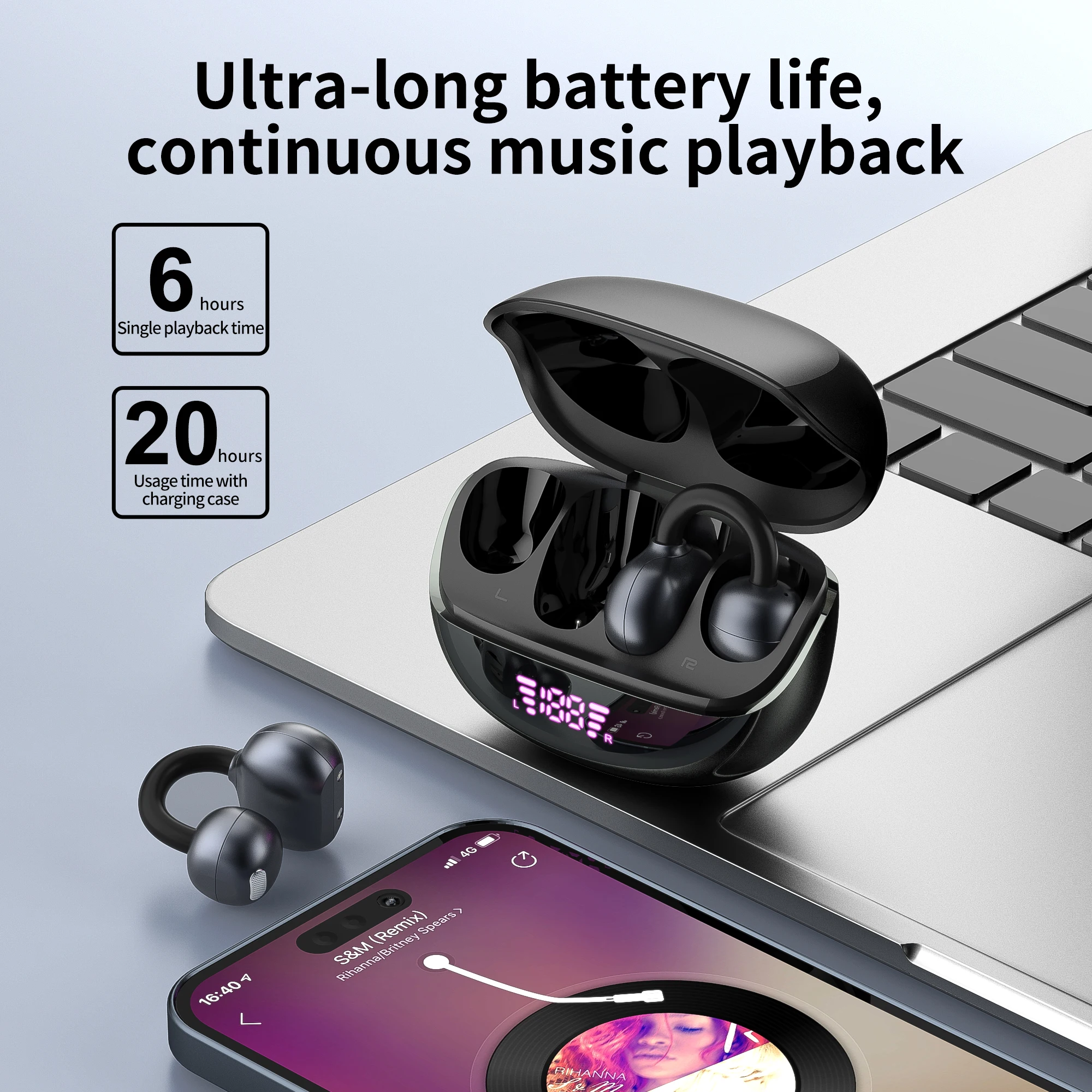 الأصلي الأذن كليب R9 سماعات بلوتوث شاشة ديجيتال سماعات ENC سماعات إلغاء الضوضاء سماعة رأس لاسلكية مع هيئة التصنيع العسكري