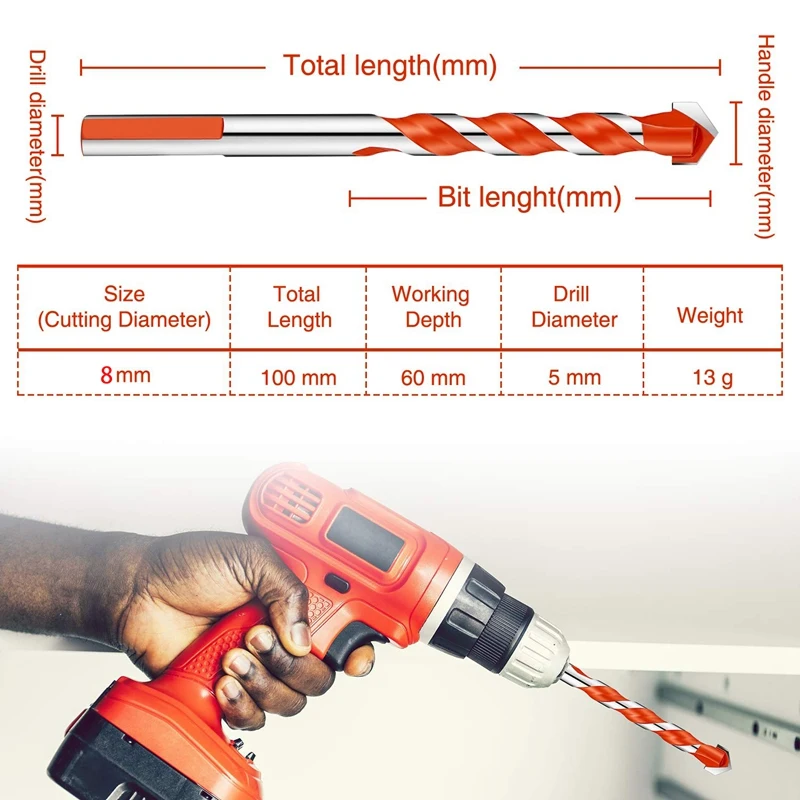 12 Pcs 6 Mm Masonry Drill Bit Sets Triangular Handle Multifunctional Drill Bits Punching Drill Bits Set For Power Tools