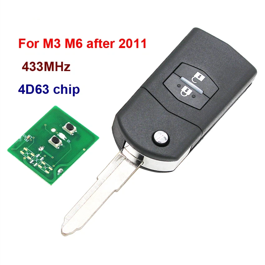 

2 Buttons 433MHz with 4D63 Chip Remote Car Key Fob for Mazda 3 6 M3 M6 Visteon 41521