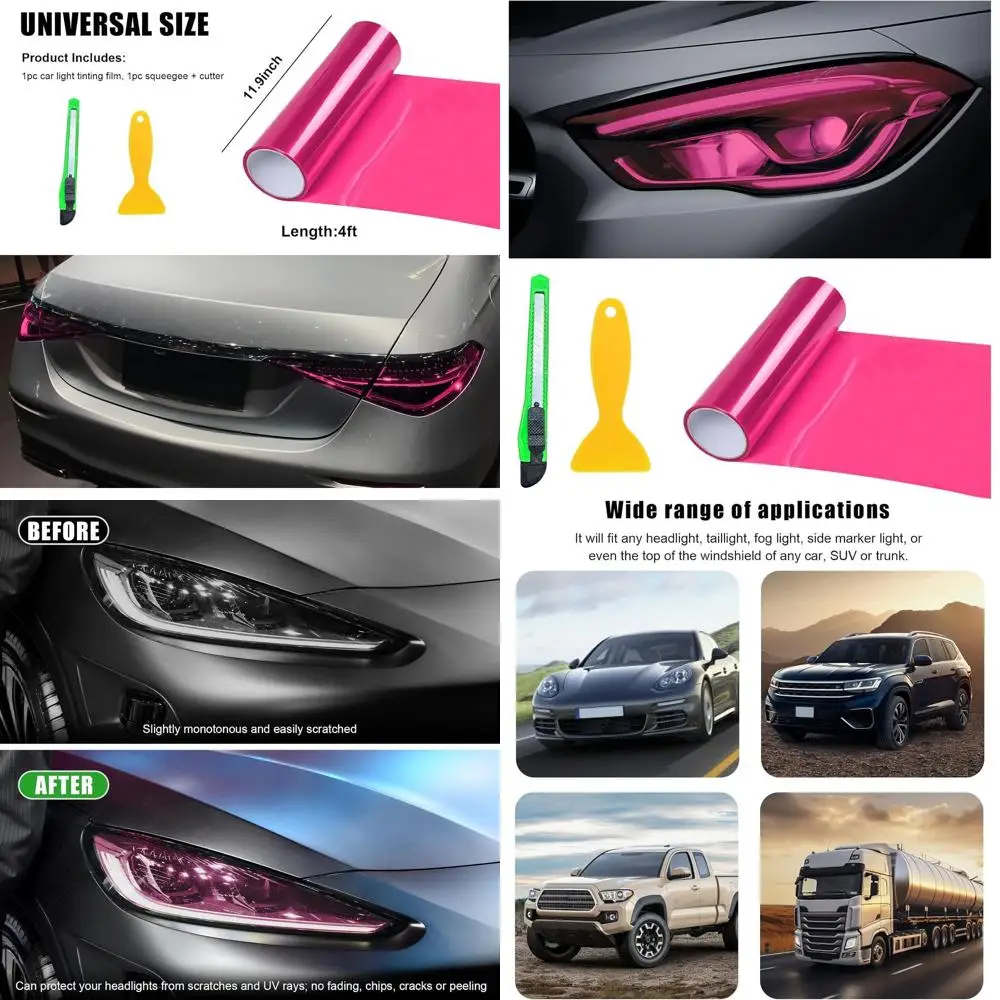 Película de tinte de luz de coche de 12 × 48 pulgadas, faros camaleón brillantes, luces traseras, películas de luces antiniebla con apretar y cortador, autoadhesivo V