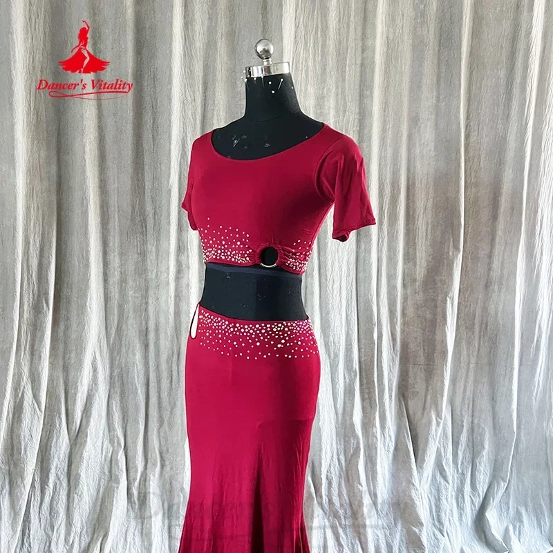 Bauchtanz-Übungsset für Erwachsene und Kinder, maßgeschneidertes Kurzarm-Oberteil + sexy Fischschwanz-Langrock, 2-teilige orientalische Tanzkleidung