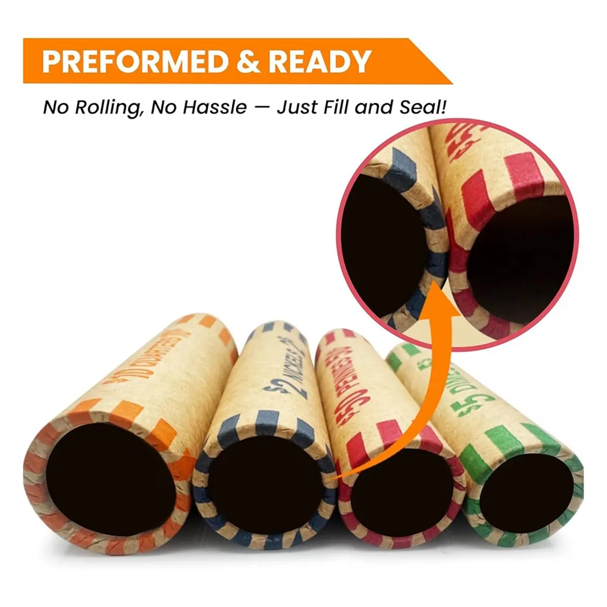 【New User-Coupon!】128 Pcs Preformed Coin Wrappers Rolls - Assorted Heavy Duty Rolls Wrappers for Quarters, Pennies, Nickels, and