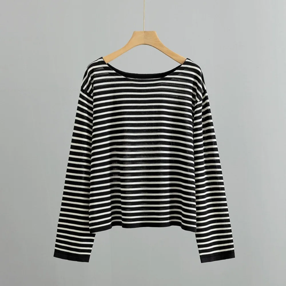 2023 New Mulberry Silk Striped Long-sleeved Sweater