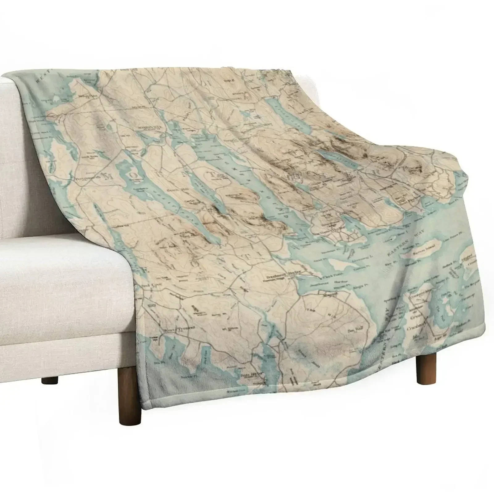Vintage Map of Mount Desert Island ME (1901) Throw Blanket Color Fast Cozy Throw Blanket