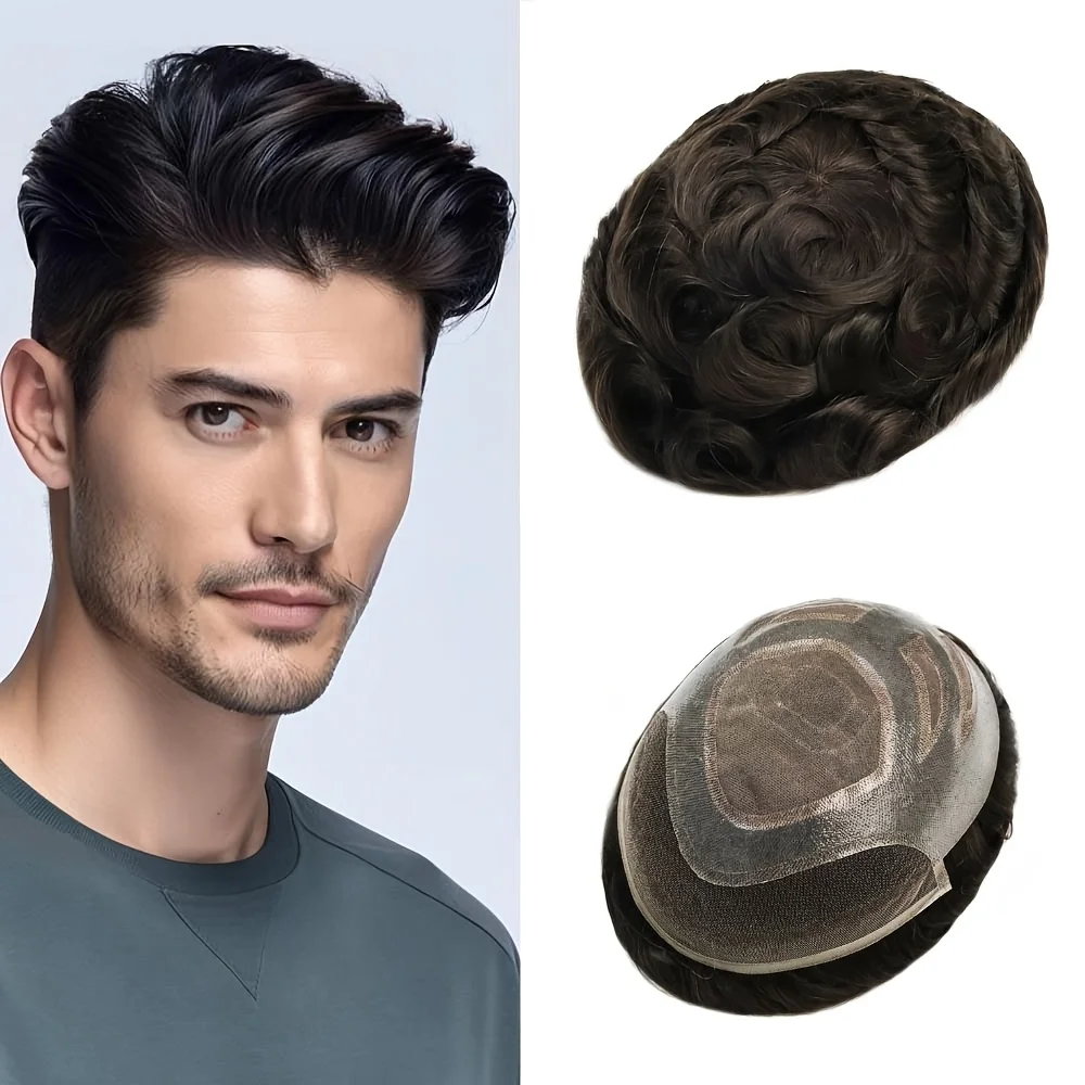 

Мужской топпер с искусственной кожей PU и сетчатой вставкой из кружева | Прочная, дышащая, с незаметной линией роста волос, меняет стиль, для ежедневного использования.