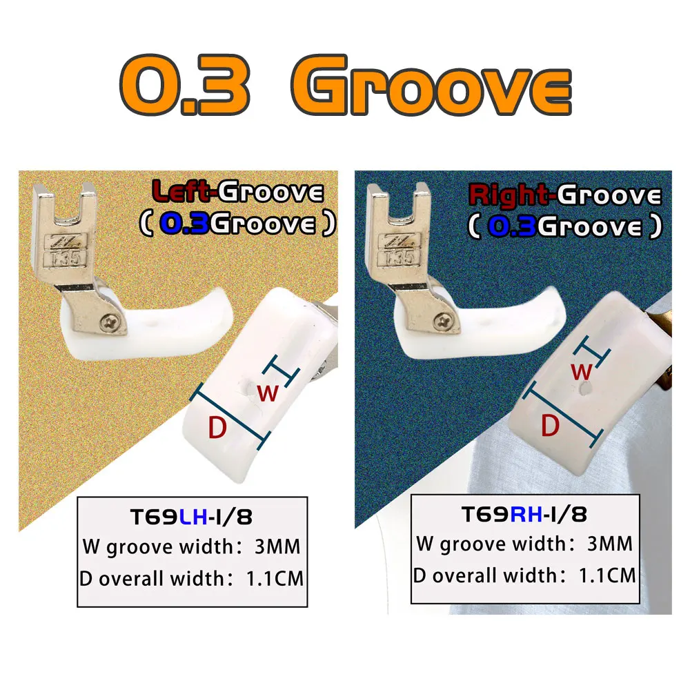 T35 T69L T69R 1/8 3/16 1/4 Gording Right And Left For Industrial Sewing Mahicne Piping Hinged Plastikowa stopka dociskowa