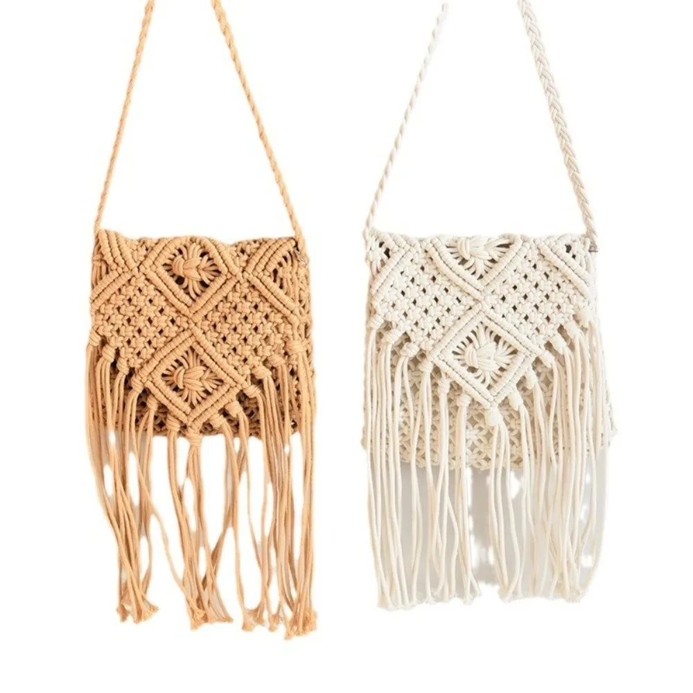 Ethnic Style Woven Straw Bag Solid Color Bohemian Style Tassel Shoulder Bag Messenger Bag Phone Bag Women Crossbody Bag Ladies view 6