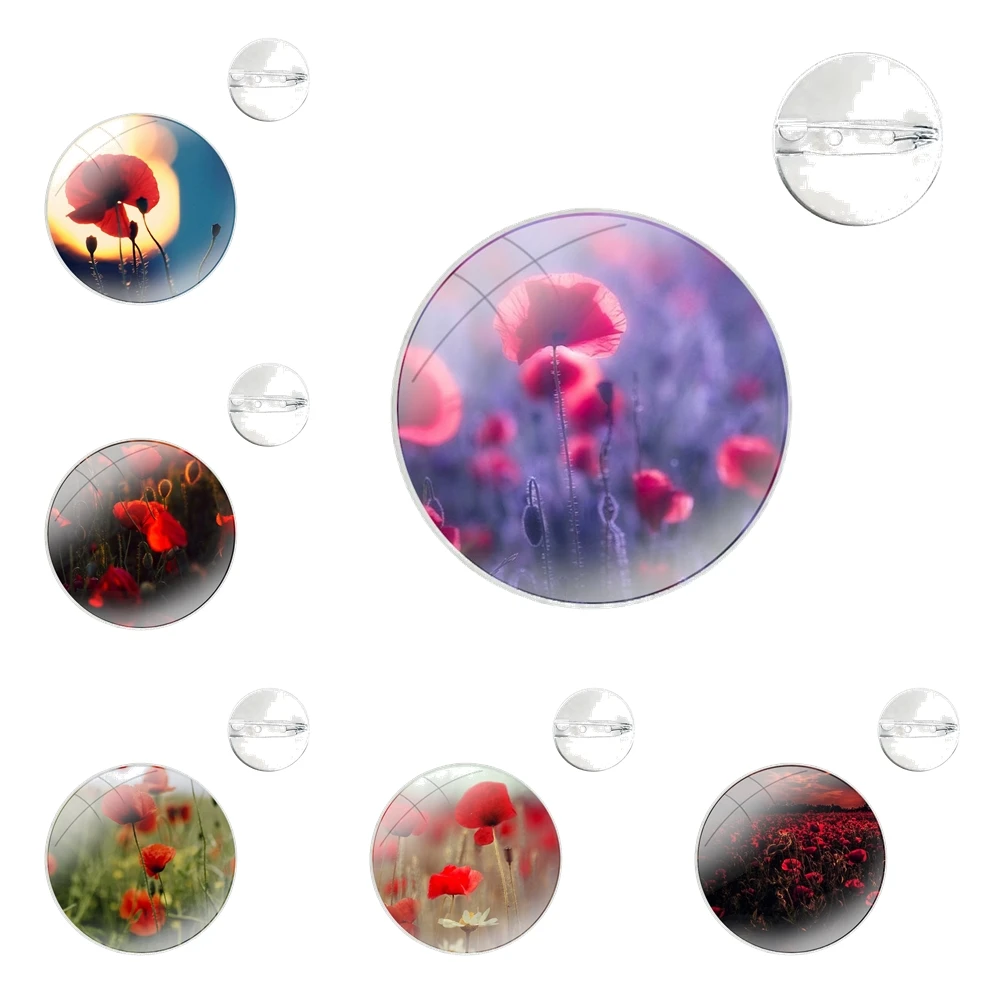 Pins Badge Metal Brooches For Clothes Backpack Decoration gift Field of Poppies Flower Floral Pattern